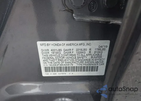 2019 Acura Ilx Standard from USA, damaged, VIN 19UDE2F36KA008179